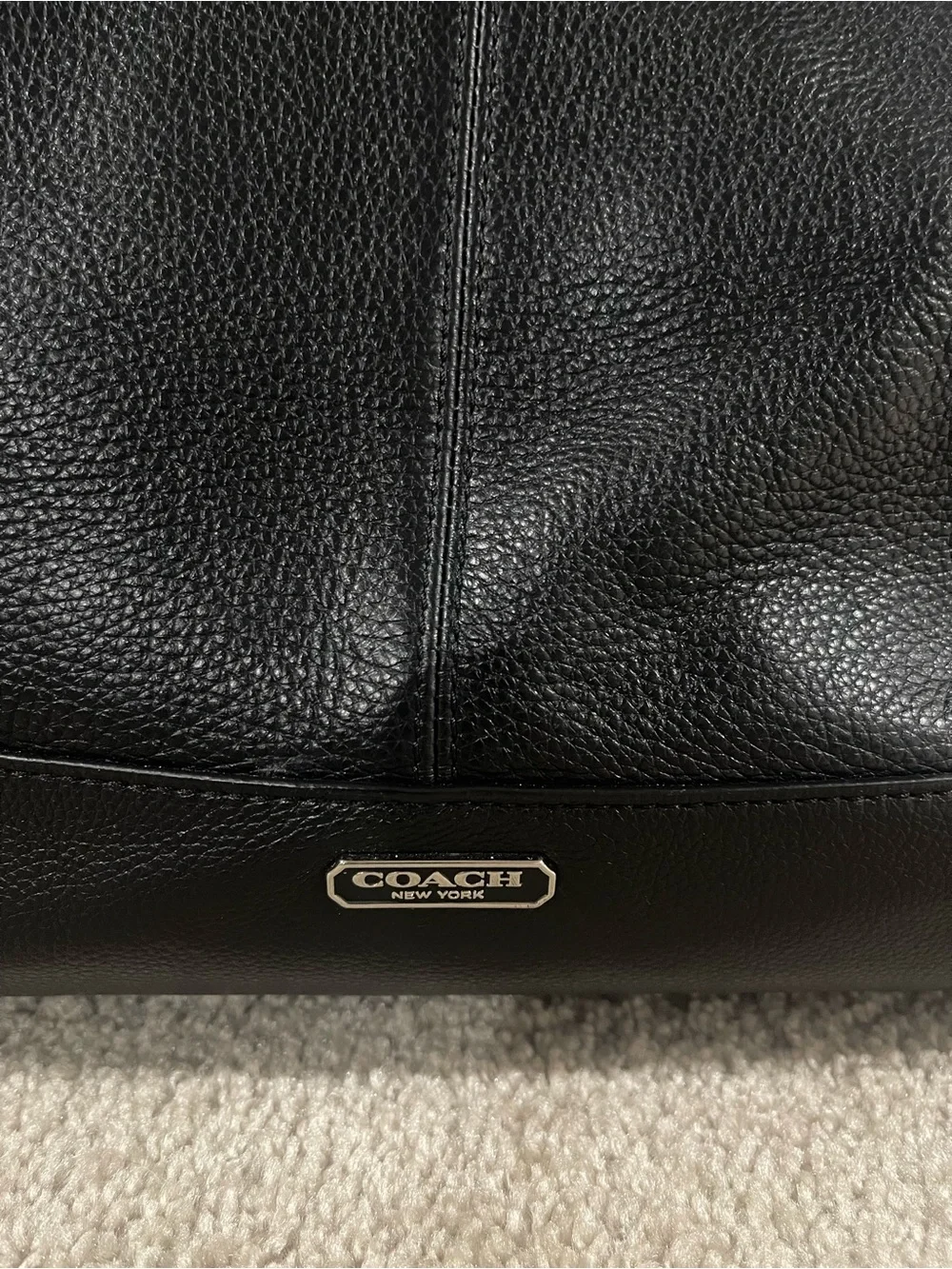 Coach Black Leather Tote with Brown Charm